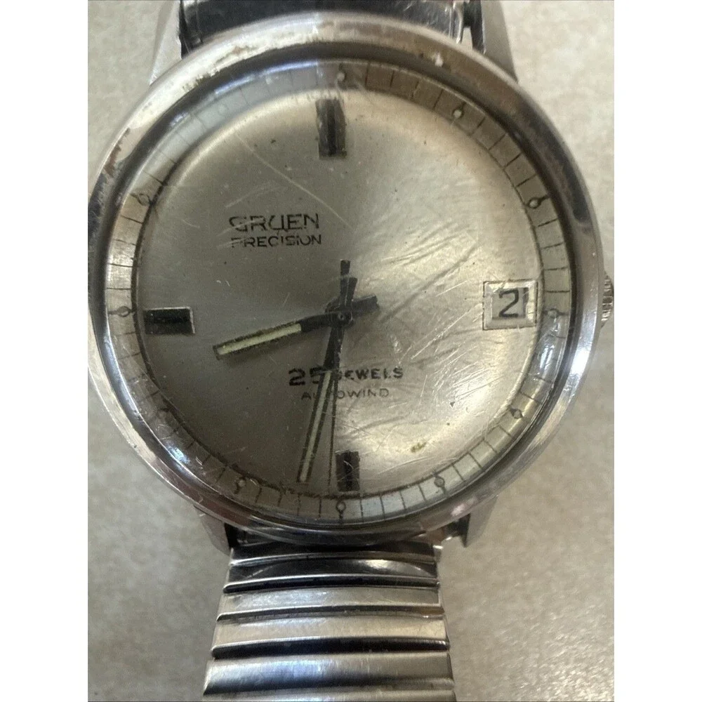 Gruen Precision Cal.712CA Date 25 Jewels Swiss Made Mens Automatic Watch, Runs